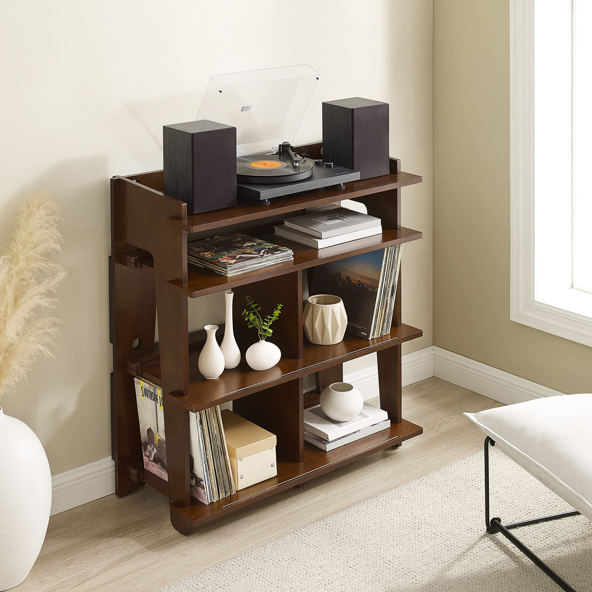 Crosley Furniture Soho Media Console, Record Player Stand with Vinyl Storage, Modern Home Organizer, Mahogany Crosley Furniture