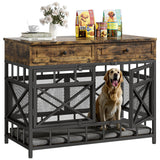 IRONCK 44 inch Large Dog Crate Furniture, Wooden Dog Kennel with Storage Drawers for Medium/Large Dogs, Decorative Dogs Kennel Indoor, Rustic Brown IRONCK