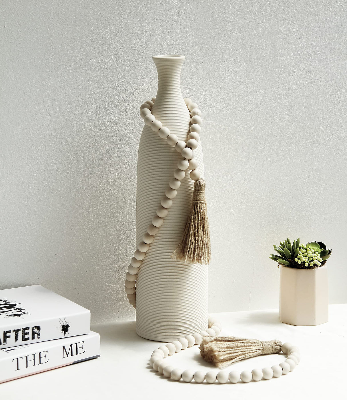 2Pcs Farmhouse Beads, 58in Wood Bead Garland with Tassels,Boho Beads Garland Tiered Tray Decor Rustic Country Decor(Nature) RAMIRABI