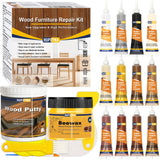 Hupeyna Wood Furniture Repair Kit, 21 Pcs Touch Up Wood Putty, Wood Fillers and Beeswax - Repair Cracks, Scratch, Hole, Discoloration for Wooden Floor, Door, Laminate, Table, Cabinet Surfaces Hupeyna