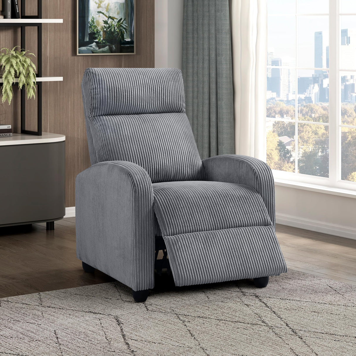Lexicon Pushback Recliner Chair Armchair Push Back Recliner, Corduroy Chair with Solid Wood Frame and Metal Seat Base, Single Sofa Accent Chair for Living Room/Office/Apartment, Dark Grey Lexicon