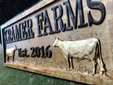 Personalized Farm Sign | Custom Farmhouse Decor | Wooden Farmer Gift | Wood Wall Family Name Sign | Established Cow Sign | Carved Farmhouse Sign | Cattle Decor | Outdoor Farm Sign 3D Woodworker