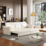 DNChuan 93.7" Chesterfield 3 Seater Pull Out Sofa Bed King Size with Pillows, PU Leather 3-in-1 Convertible Sleeper Couch with Nails Trim, Space Saving for Living Room, Cream White DNChuan