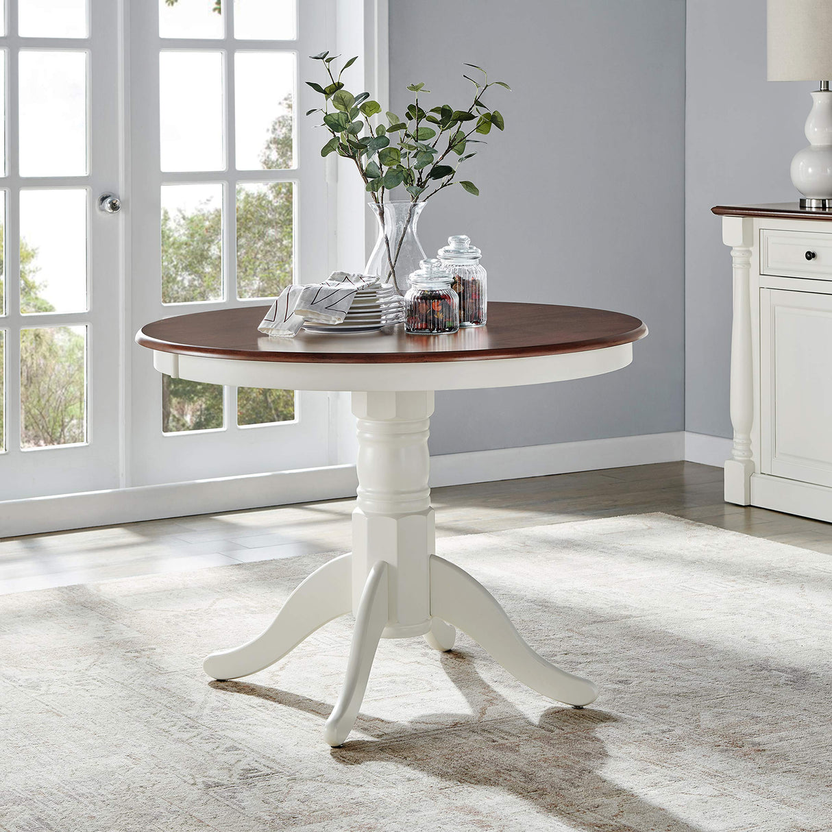 Crosley Furniture Shelby 5-Piece Traditional Round Dining Table Set for 4, Distressed White Crosley Furniture