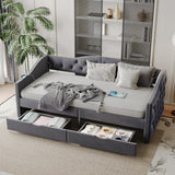 Daybed with Storage Drawers, Twin Size Velvet Upholstered Sofa Bedframe w/USB Port, Button Tufted Backrest and Nailhead Design Daybeds for Bedroom, No Box Spring Needed (Dark Grey, Twin w/Drawers) HMYFGD