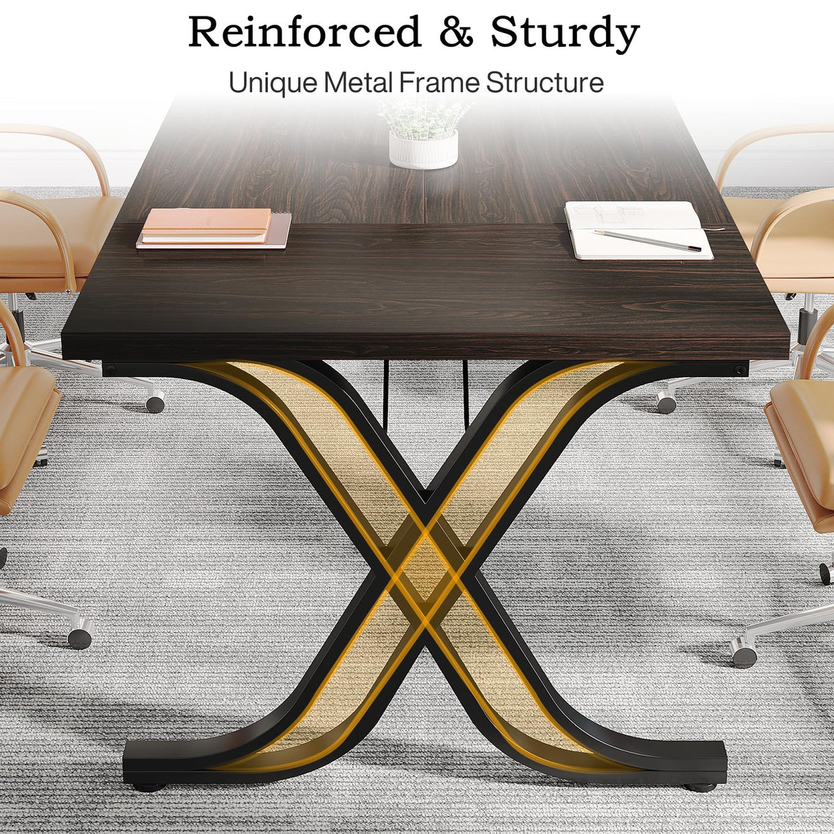 Tribesigns 63 Inch Executive Desk, Large Office Computer Desk with Thick Wooden Tabletop and Metal Frame, Modern Simple Workstation Writing Table Study Desk for Home Office, Walnut Brown Tribesigns