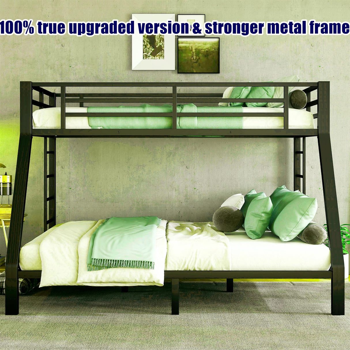 TIHWOALL Latest Upgrade & Stronger Full XL Over King Size Bunk Bed, Thickened More Rust-Proof Metal Heavy Duty Steel King Bunk Bed with Enhanced Legs & Slats (Easier Assembly) (Twin XL Over Queen) TIHWOALL