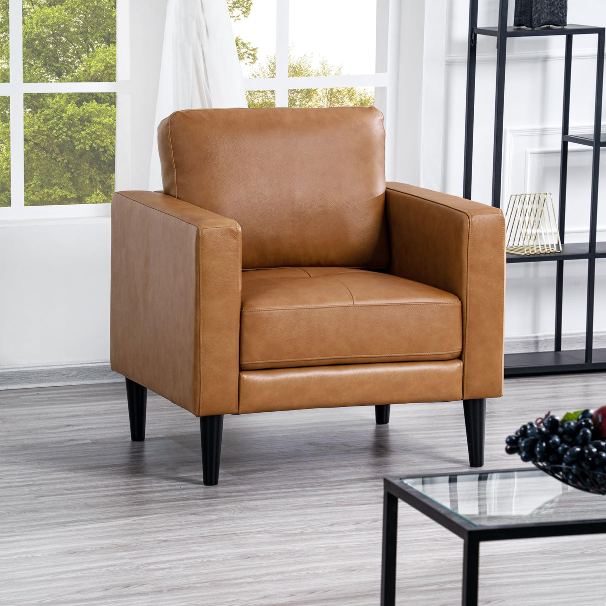 Naomi Home Genuine Leather Upholstered Sofa Set - Revel in Exquisite Leather Opulence - Unparalleled Luxury Mid-Century Leather Chair/Loveseat/Sofa Tan Naomi Home