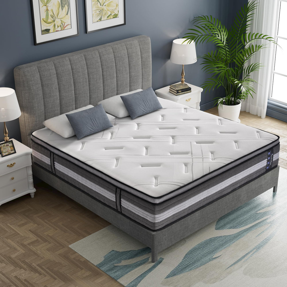 SURLUNKEYS 14 Inch Hybrid Mattress - Queen Size Mattress Medium Firm with Memory Foam, Individual Pocket Springs for Motion Isolation, Enhanced Edge Support, White SURLUNKEYS
