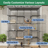 LotFun Large Cat Cage, 5-Tier DIY Catio Outdoor Cat Enclosure, Cat House with 5 Door 12 Jumping Platforms Hammock, Detachable Patio Cat Crate Ideal for 1-4 Cats LotFun