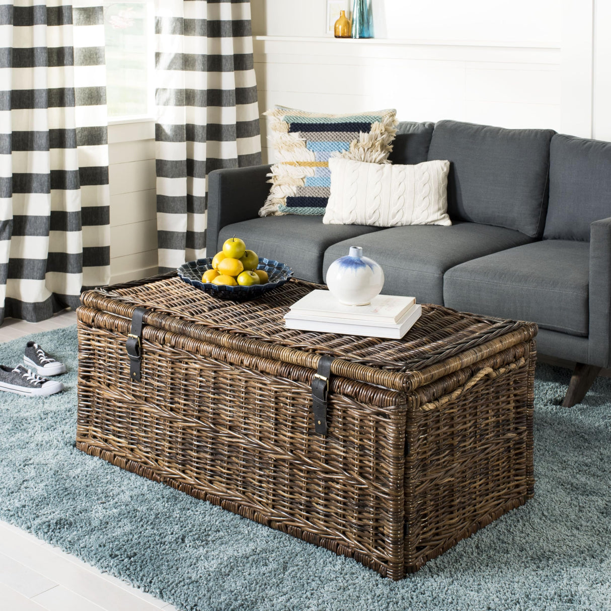 happimess HPM9000B Caden 46" Wicker Storage Trunk, Collapsible for flat storage, Rattan-Sarang Buaya, Coastal for Office, Dorm Room-LivingRoom, Bedroom, Dining Room, Brown happimess