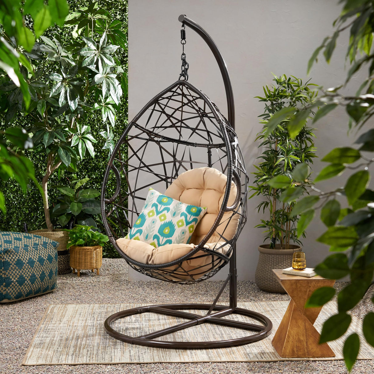 Christopher Knight Home CKH Wicker Tear Drop Hanging Chair, Brown Christopher Knight Home