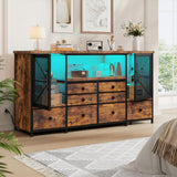 EnHomee Dresser for Bedroom with Power Outlets & LED Lights,49.2" W Bedroom Dresser for 60" TV Stand,Mesh Door,8 Drawers & 2 Large Cabinet,Chests of Drawers for Bedroom,Closet,Entryway,Rustic Brown EnHomee
