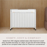 Child Craft Little Dreamer Metal Compact Folding Portable Crib with 2” Crib Mattress and 2 Easy Roll Locking Wheels, Durable Metal Construction, Easy to Clean (White) Child Craft