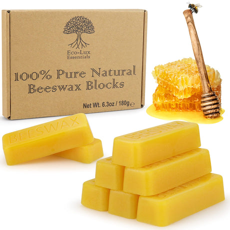 Eco Lux 8 Yellow Beeswax Blocks 100% Pure Natural Organic Bees Wax 6.5oz Eco-Lux Essentials