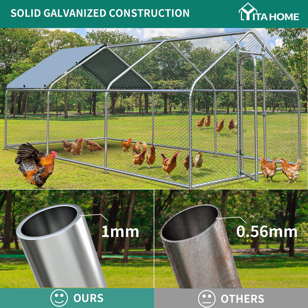 DWVO Large Metal Chicken Coop with Top Cover, 19.7'Lx9.8'Wx6.4'H Large Poultry Cage with Run, Chicken Run House Duck Cage Rabbits Coop for Outdoor Yard Farm DWVO
