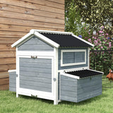 PawHut 11' x 5' x 3.5' Wooden Chicken Coop with Nesting Box, Outdoor Poultry Cage with Run for 4 Chickens with Pull-Out Tray, Perches for Duck, Dark Gray PawHut