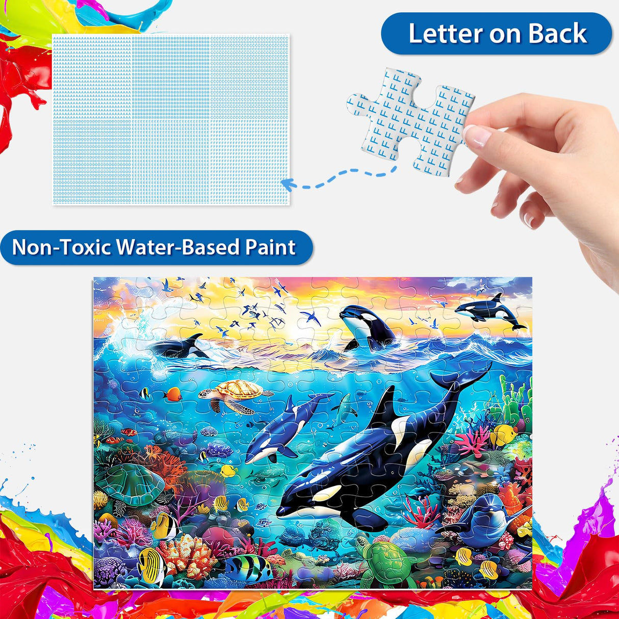 100 Piece Puzzles for Kids Ages 6-8 8-10 - Killer Whales Orca - 100 Piece Jigsaw Puzzle for Senior Ocean Jigsaw Puzzle for Toddler Children Learning Educational Puzzles Toys for Boys and Girls Jeacirio