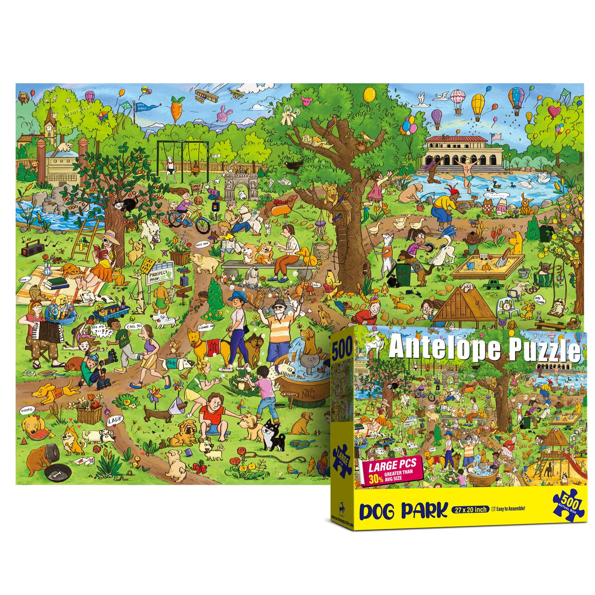 Antelope - 500 Piece Large Format Jigsaw Puzzle for Adults, Dog Park Jigsaw Puzzles 500 Pieces, Large Pieces, No Dust Puzzles for Senior Citizen, 500 PC, Non-Glare Finish, Interlock Smoothly ANTELOPE