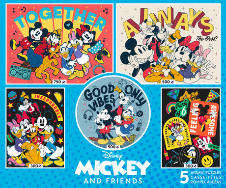 Ceaco - 5 in 1 Multipack - Disney - Mickey and Friends - (2) 300 Piece, (2) 500 Piece, (1) 750 Piece Jigsaw Puzzles Ceaco