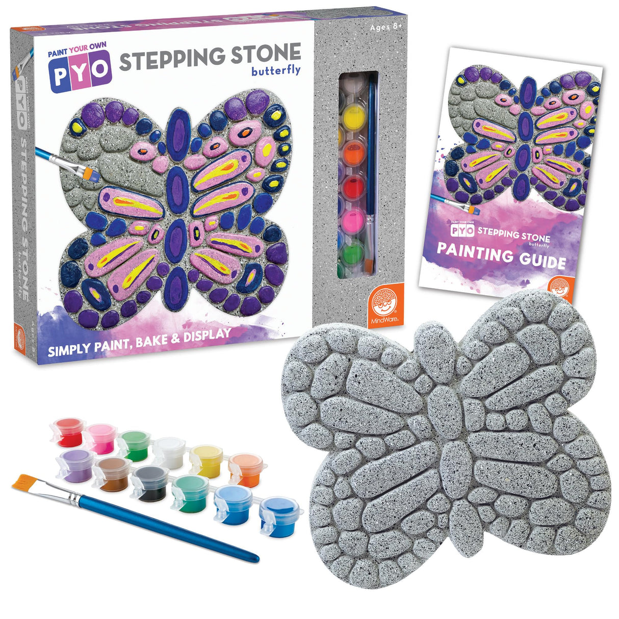 MindWare Paint Your Own Stepping Stone Butterfly, Rock Painting Kit, Stepping Stones Crafts for Kids Ages 8 & up MindWare