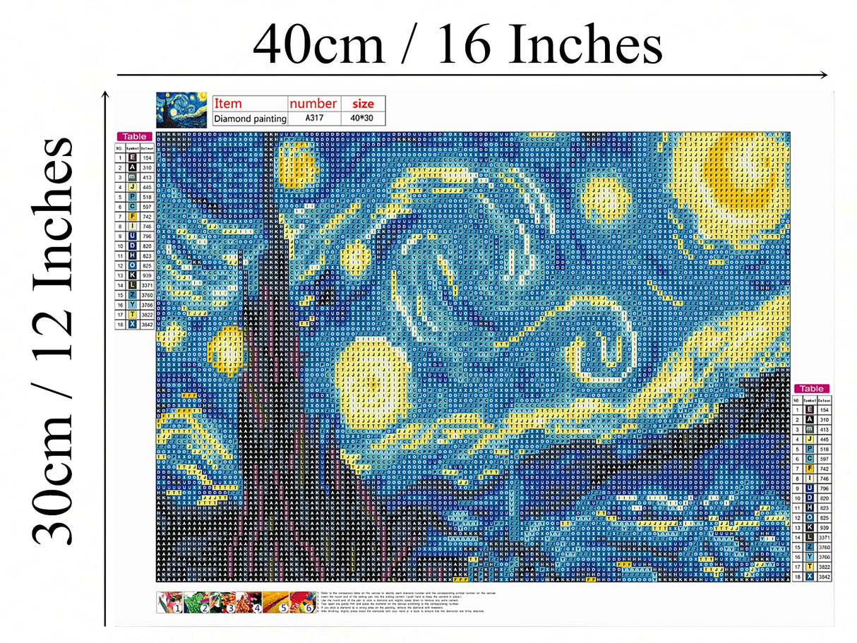 NIHO-JIUMA Van Gogh Starry Night 5D Diamond Painting Kit, Easy DIY Diamond Art for Adults & Teens, Home Wall Decor (30x40cm/12x16) NIHO-JIUMA