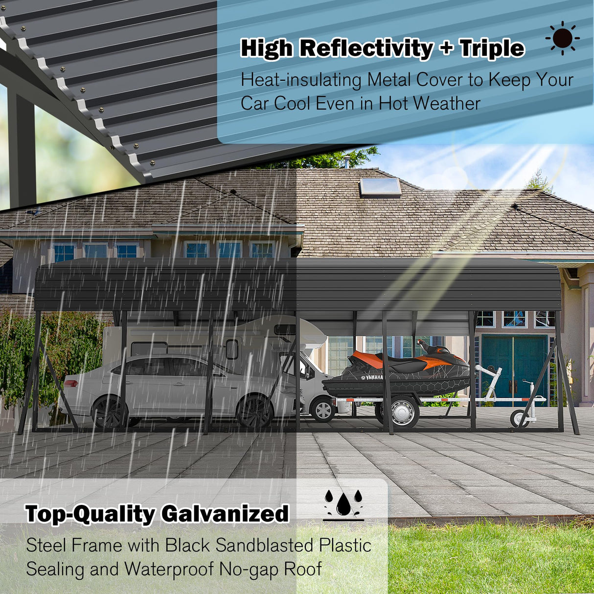 AirWire Carport Canopy 20’X30’ Heavy Duty Car Port Galvanized Steel Roof, Reinforced Stable Triangle Frame for Snowy Windy Metal Carports Enhanced Base Car Tent for Car,RV,Pickup,Boat,Truck,Tractor AirWire