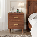 Whalefall Night Stands with Charging Station Set of 2, Mid Century Modern Nightstand, Fluted Bedside Table with Drawer, End Table Bed Side Tables for Bedroom, Accent Tables with Wood Legs, Brown 2pcs Whalefall