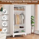 pozdeg 71" Metal Armoire Wardrobe Closet, Tall Clothing Storage Cabinet with Hanging Rods, Household Closet Organizers with Adjustable Shelves for Home Office or Gym (White) pozdeg
