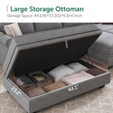 HONBAY Convertible Sectional Sofa Set with Storage Seat U Shaped Sectional Couch with Reversible Chaise Sleeper Sectional Couch Bed for Living Room, Light Grey HONBAY