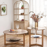 DS-HOMEPORT Wood Round Coffee Table for Living Room, 2 Tier Circle Coffee Table with Storage, Rustic Natural Coffee Table for Apartment, Easy Assembly (Espresso,35" Dx35 Wx18 H) DS-HOMEPORT