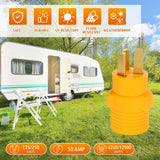 Kanayu 3 Prong Stove Adapter Compatible with NEMA 10-50P to 14-50R Adapter 3 Prong Male Plug to 4 Female Receptacle 50Amp EV Charger Generator Welder Dryer Power Cord Connector(Yellow) Kanayu