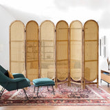 Aletheiawu 6 Panel Room Divider, 5.6 Ft Foldable Wood Room Divider Screen, Hand-Woven Rattan Folding Privacy Screens with Double Hinges, Wall Divider for Room Separation Bedroom Home Office - Natural Aletheiawu