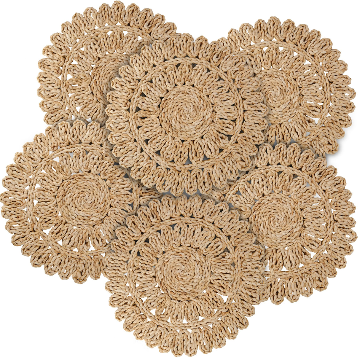 13.8" Corn Husk Woven Round Placemats Set of 6 - Wicker Boho Farmhouse Placemats - Rattan Table Mats for Dining Table, Wedding, Home DAI VU CRAFTS
