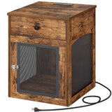 HOOBRO Dog Crate Furniture, Dog Kennel with Drawer and Charging Station, Indoor Decorative Puppy House, Wooden Pet Crate End Table for Small Dogs, Rustic Brown and Black BF58UGW03G1 HOOBRO