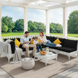 NICESOUL 7 Piece 28.7" High Back Patio Furniture Set, White PE Wicker Outdoor Conversation Sectional Sofa, Comfortable Deep Seat Modular Outdoor Patio Set for Backyard Porch Garden Deck, Black NICESOUL