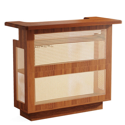 Tribesigns Caramel Brown Farmhouse Rattan Bar Cabinet with 4 Stemware Racks and Ample Storage