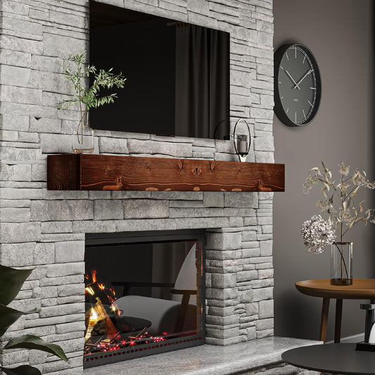 BoscoMondo Rustic Fireplace Mantel Shelf - Pine Wood - Wall Decor, Mounted Farmhouse Shelving (Dark Brown, 72" Extra Thick)