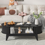 Coffee Table with 2 Hidden Storage,Mid Century Modern Coffee Table with Fluted Finish,Wood Center Tables Oval Coffee Tables with Flip-Top Lids for Living Room Home Office (Black) Mxtxmy