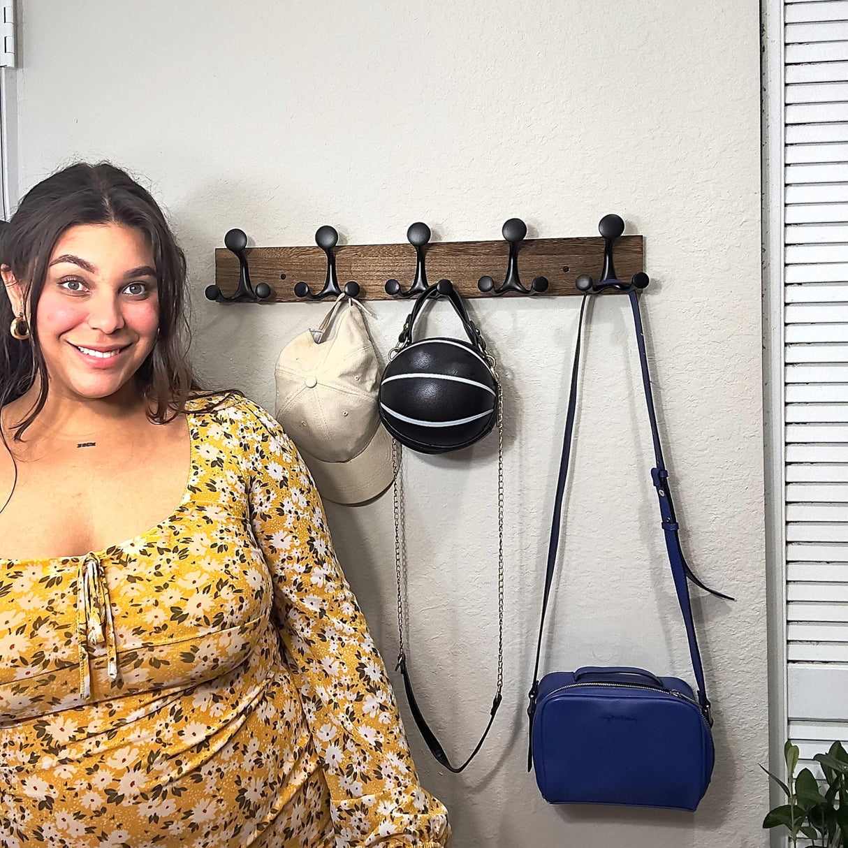 SKOLOO 24-Inch Wood Burnt Coat Rack Wall Mount with 5 Triple Hooks - Ideal for Family Entrances, Classrooms, and Pet Supplies Storage - Perfect Coat Hooks for Wall SKOLOO