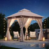 LAUSAINT HOME Outdoor Patio Gazebo 8'x8' with Expansion Bolts, Heavy Duty Gazebos Shelter Party Tent with Double Roofs, Mosquito Nettings and Privacy Screens for Backyard, Garden, Lawn, Khaki LAUSAINT HOME