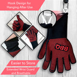 NutriChef BBQ Gloves - 1472°F Heat Resistant, Fireproof Mitts with Non-Slip Silicone Grip, Perfect for Barbecue, Grilling, Cooking, Baking & Camping, 14-inch, Food Grade, Washable Kitchen Oven Mitts NutriChef