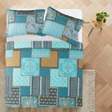 VAPUTAR Oversized King Size Quilt Bedding Set - Cotton California King Size Bedspreads (108 * 118 in) - Lightweight Floral Quilts for Farmhouse Bedroom (Teal/Green Chic, 3 Pieces) VAPUTAR