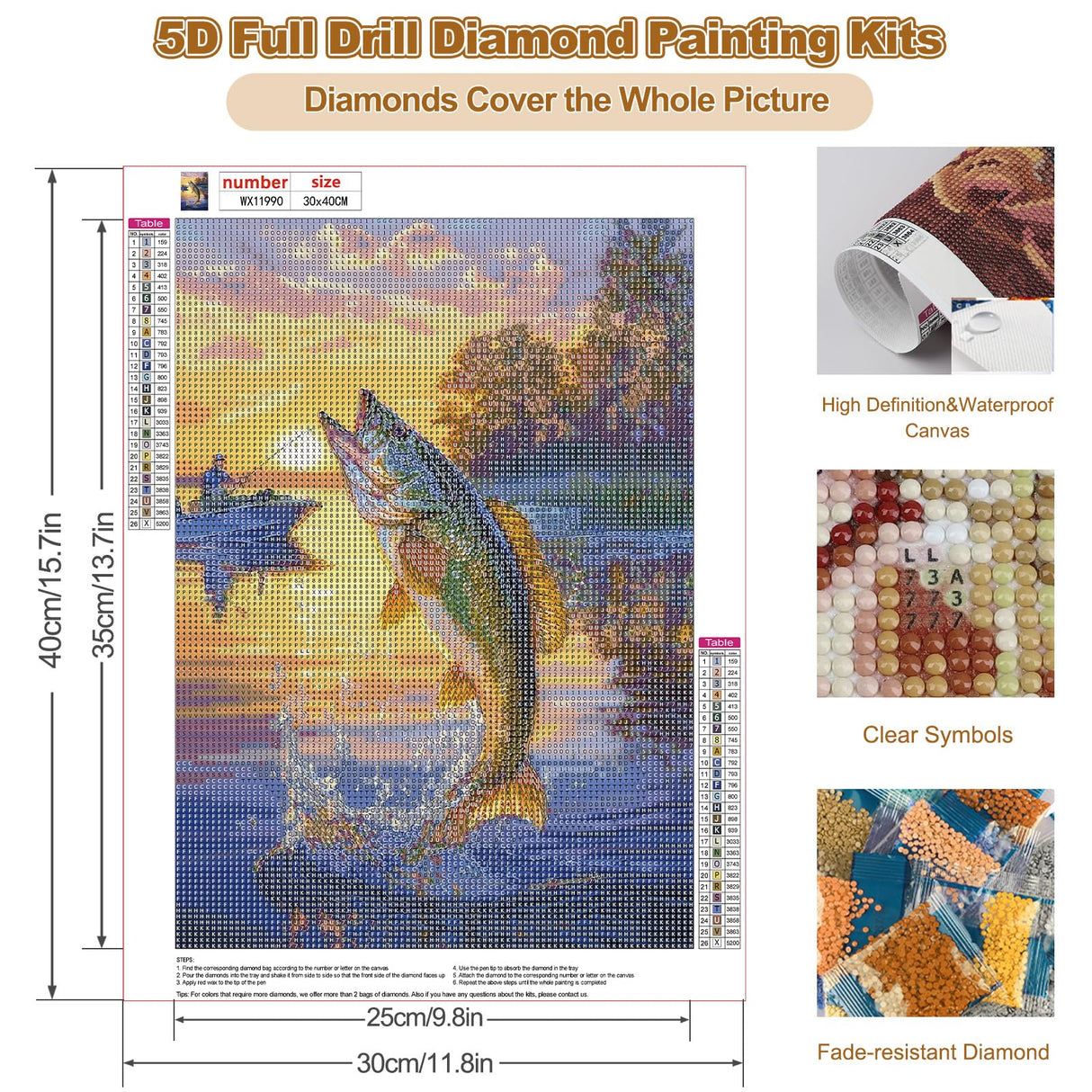CEOVR Fishing Diamond Art Kits for Adults, Diamond Painting Dots DIY Gem Art, Adult Crafts Kits Wall Decor for Home Office 12x16in CEOVR