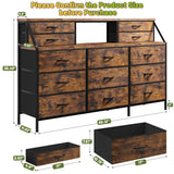 EnHomee 55”W Dresser for Bedroom, Dresser with 13 Large Drawer, Dressers & Chests of Drawers, Dressers with 2 Shelves, Bedroom Dresser, Long Dresser for Closet, Wooden Top Metal Frame Rustic Brown EnHomee