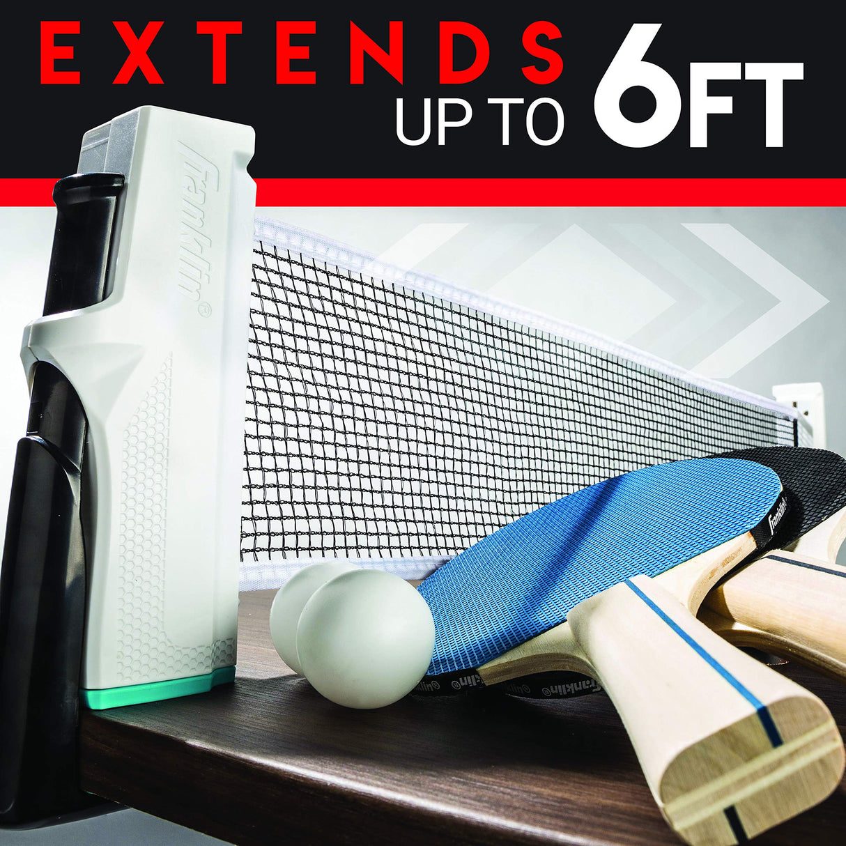 Franklin Sports Anywhere Table Tennis – Complete Portable Ping-Pong Set – includes Ping-Pong Paddles, Balls, Net, Plus Easy-Carry Bag – Easy Set-Up – Expands to 6’ – Easily Attaches to Table Surfaces Franklin Sports