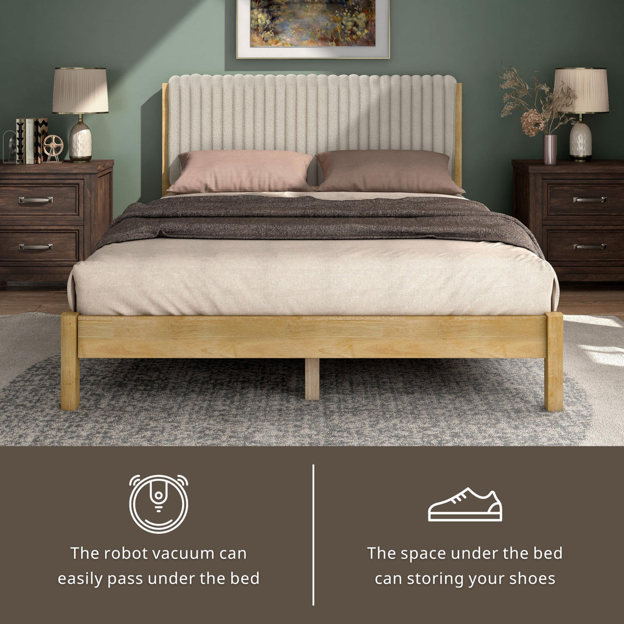 Evadne Modern Corduroy Queen Bed Frame with Tufted Headboard and Solid Wood Slats by HOMES: Inside + Out HOMES: Inside + Out
