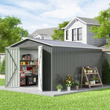 HOGYME 10x12 FT Outdoor Storage Shed, Large Metal Tool Sheds with Updated Frame Structure and Lockable Doors, Garden Shed for Backyard Garden Patio Lawn Grey HOGYME