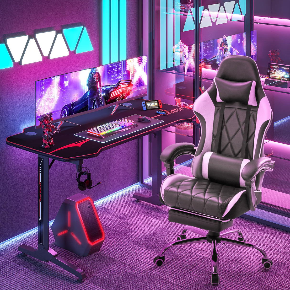 Homall Gaming Chair, Computer Chair with Footrest and Massage Lumbar Support, Ergonomic High Back Video Game Chair with Swivel Seat and Headrest (White) Homall