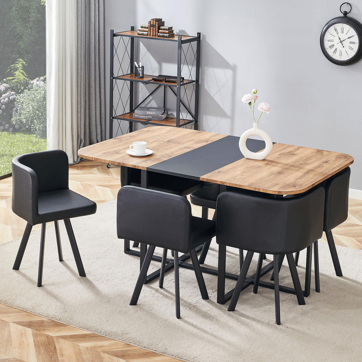 Rejeke 7-Piece Dining Table Set for 6,Modern Dining Table Set for 6 with Cushioned Chairs,60" Wood Kitchen Table Set for Home, Apartment,Office,Conference Room,Small Spaces, Space-Saving Rejeke